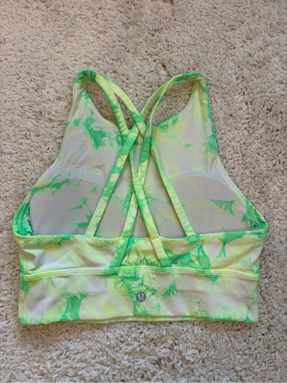 Lululemon Energy Bra High Neck Long in Neon Green and Yellow